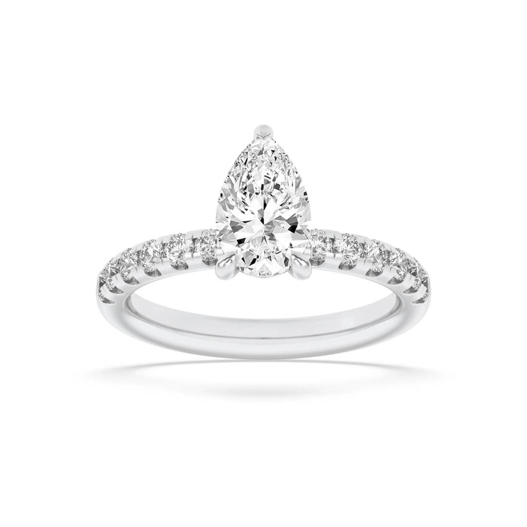 Amara  Pear Lab-Grown Diamond Solitaire Ring With Pave : ND-RNG-14W-921-6