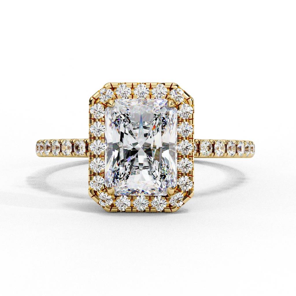Mira  Radiant-Cut Diamond Solitaire Ring With Halo Around It : ND-RNG-14Y-1087-6