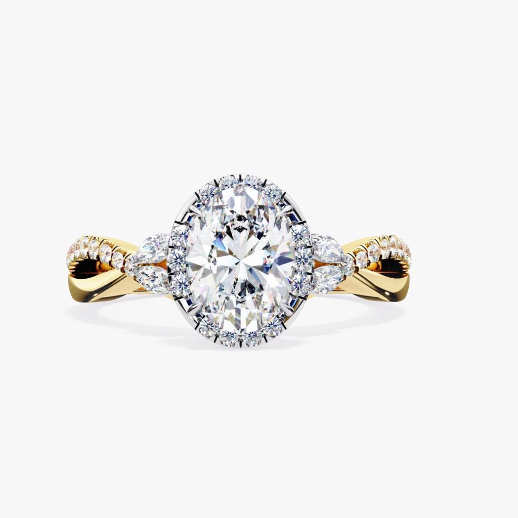 Mira Oval-Cut Diamond Halo Ring With Marquise And Side Accents : ND-RNG-14Y-1099-6