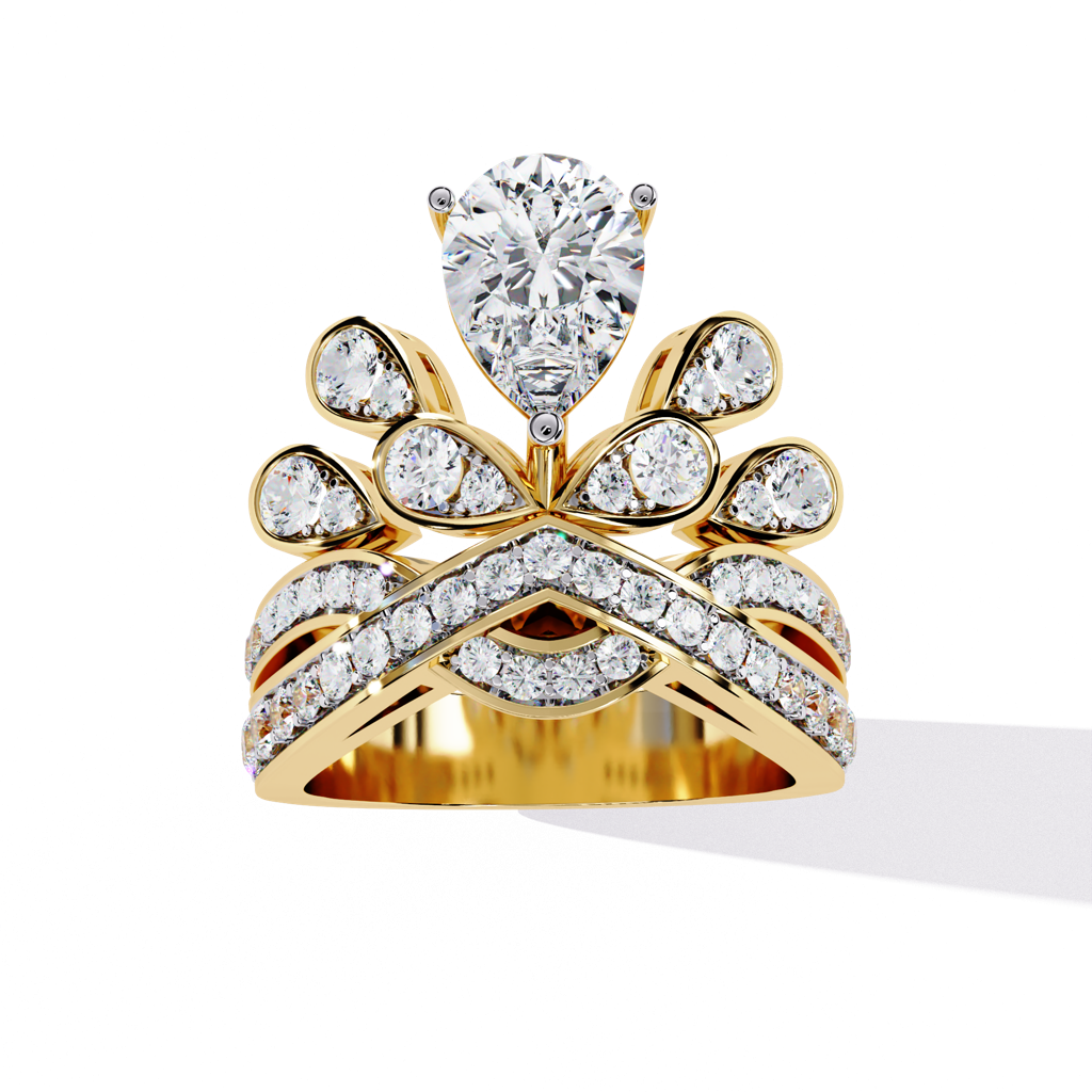 Mode  Elegant Pear And Round-Shaped Lab Grown Diamond Ring : ND-RNG-14Y-1189-6
