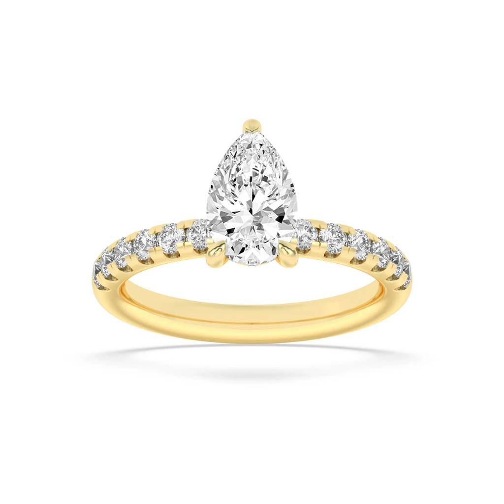Amara  Pear Lab-Grown Diamond Solitaire Ring With Pave : ND-RNG-14Y-919-6