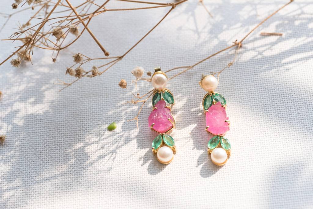 Classic Emerald And Ruby Hanging Earrings : NH-ERR-05-RB-EM