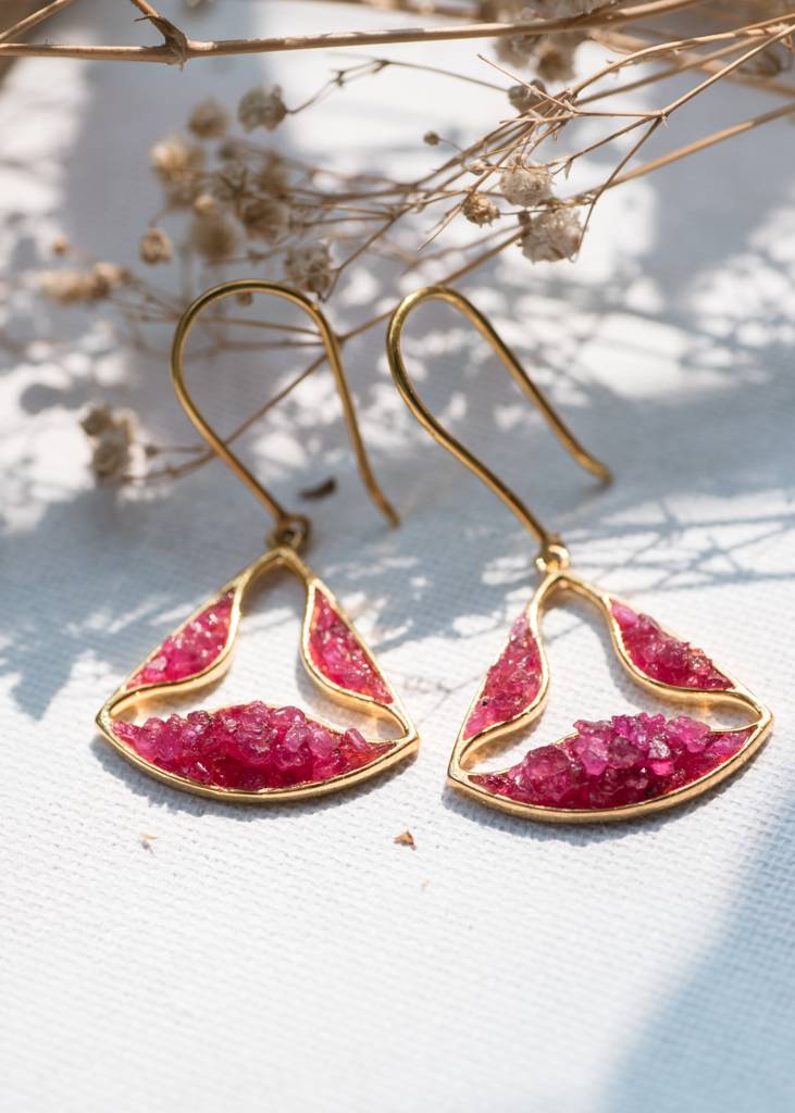 Unique Natural Ruby Earrings - Trikon : NH-ERR-13-RB