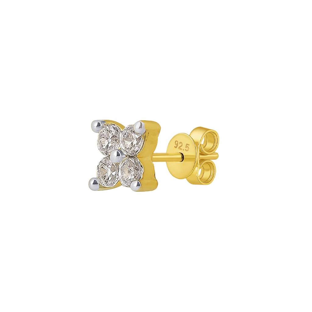 Women 925 Sterling Silver 18Kt Gold-Plated Cubic Zirconia Sparkle Stud Earrings : NERYY01200029