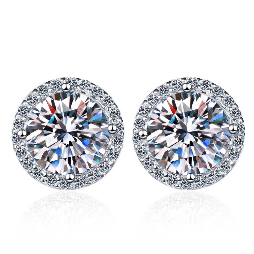 4 Ct / Pair Halo Bliss Solitaire Studs Moissanite Earrings : RoundHalo_4ct