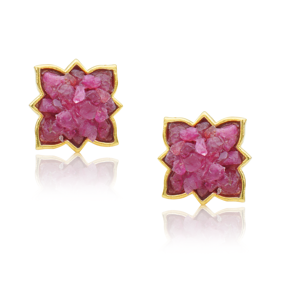Natural Ruby Earrings - Studs : NH-ERR-03-RB