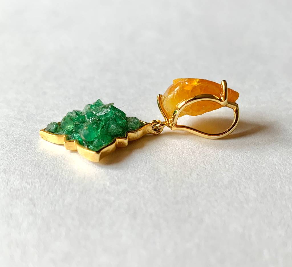 Natural Yellow Sapphire And Emerald Pendant : NH-PDT-02-YS-EM