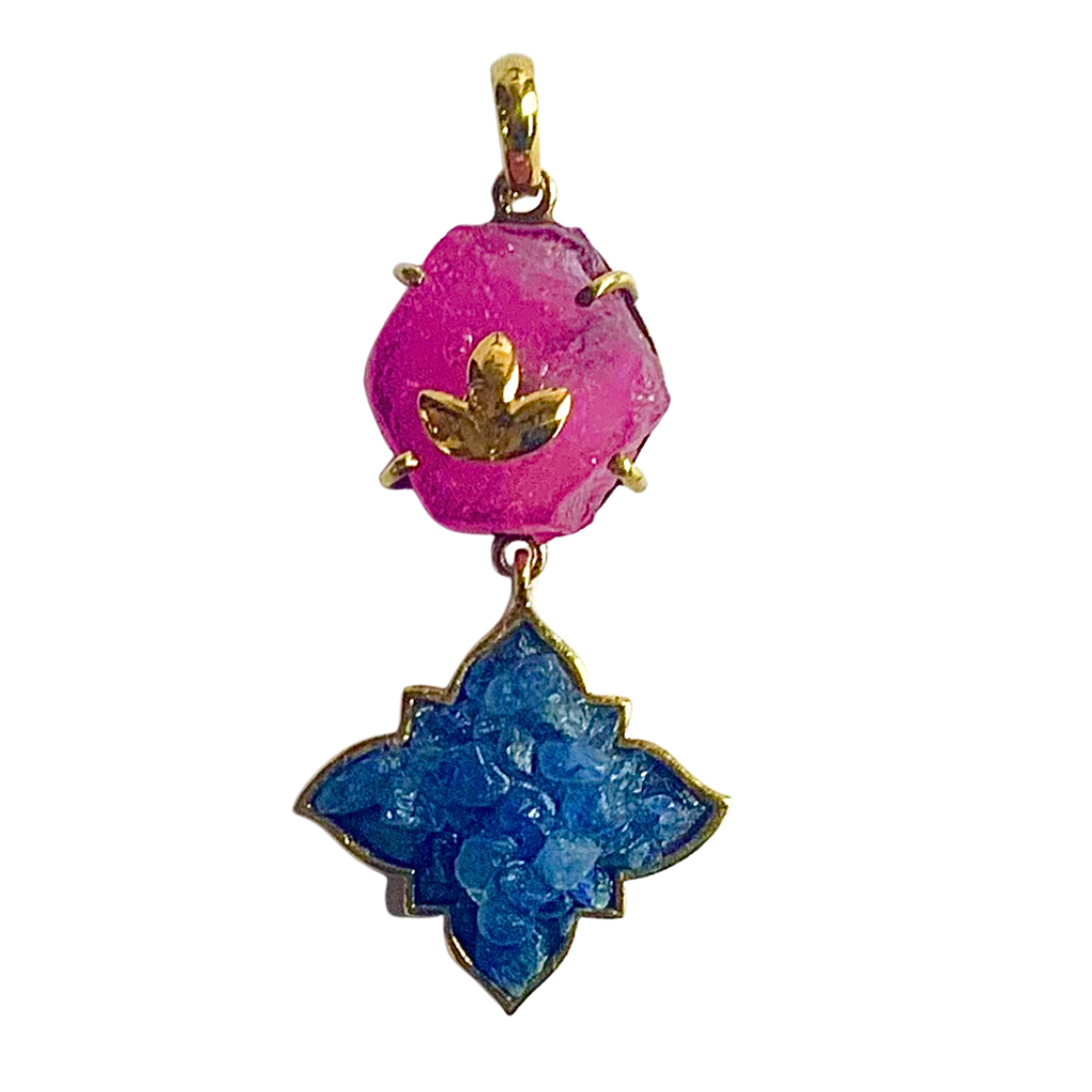 Natural Dual Ruby And Blue Sapphire Pendant - Neeli- Laal Pendant : NH-PDT-13-RB-BS