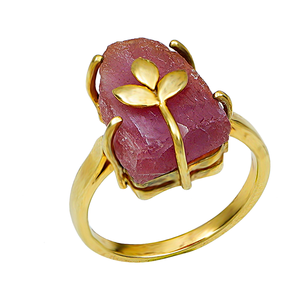 Raw Natural Ruby Ring With Leaf Motif : NH-RNG-01-RB