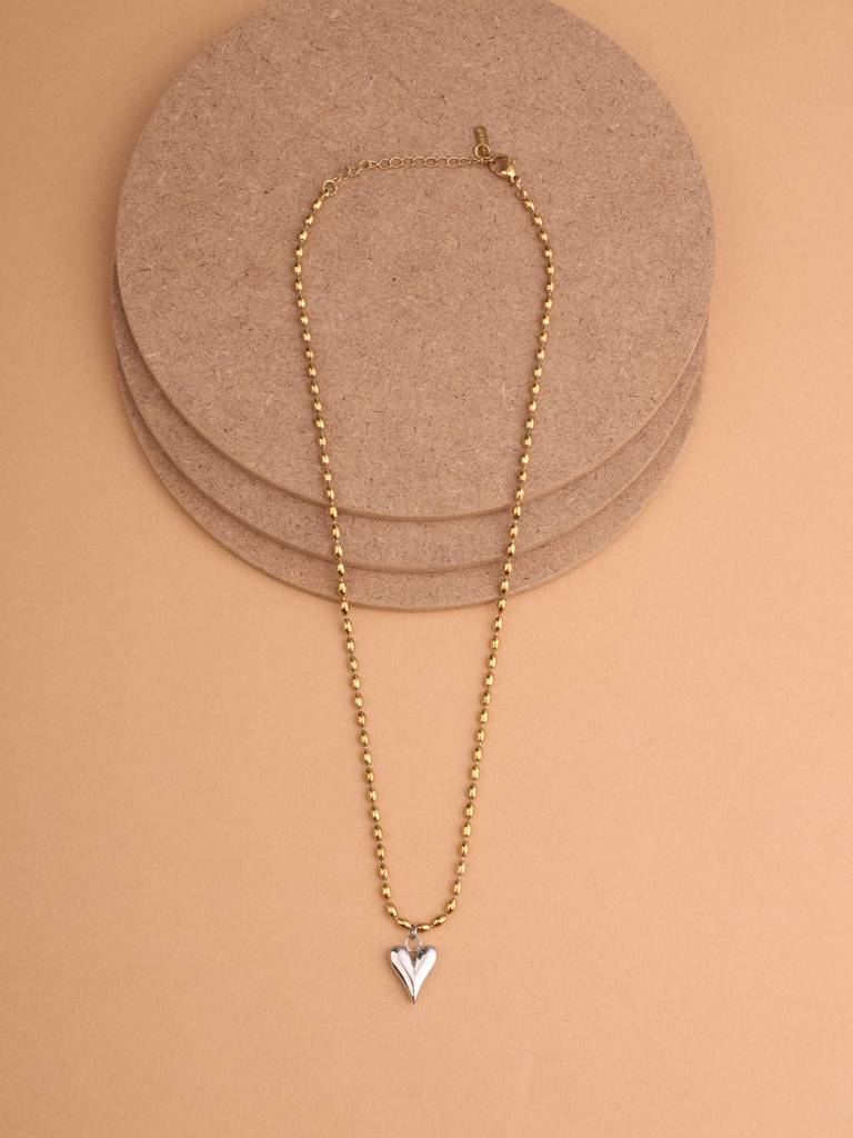 Dual-Tone Heart Glow Pendant Necklace For Women - Waterproof & Anti-Tarnish : NK0264