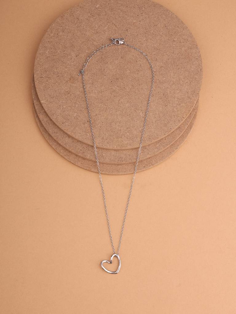 Open Heart Outline Pendant Necklace For Women - Waterproof & Anti-Tarnish : NK0305
