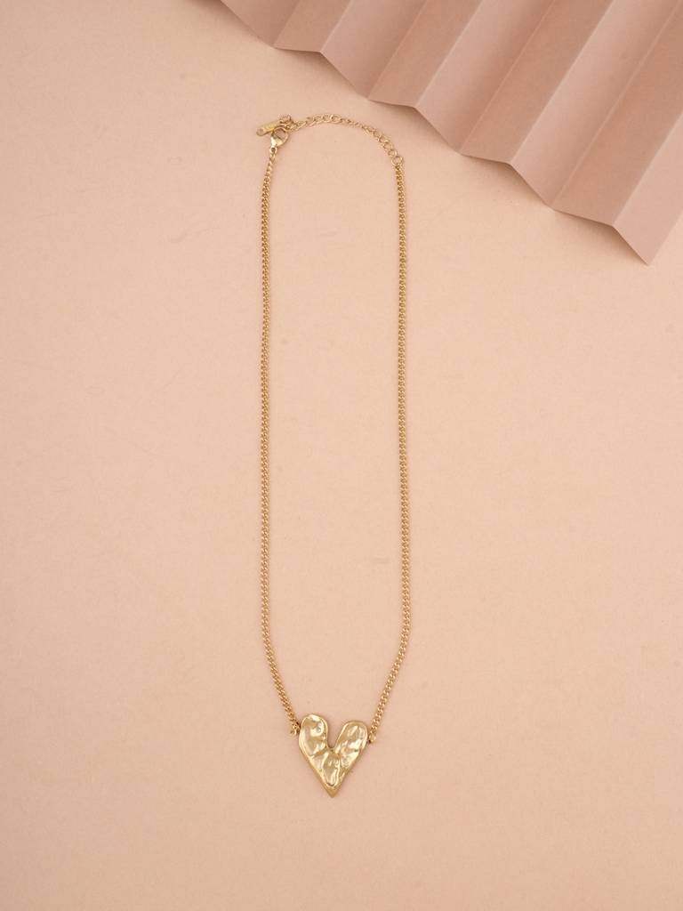 Molten Love Sculpted Heart Necklace For Women - Waterproof & Anti-Tarnish : NK0358