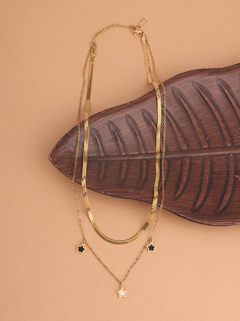 Star Charms Layered Necklace For Women - Waterproof & Anti-Tarnish : NK0375