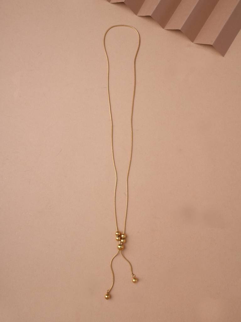 Gilded Bead Harmony Lariat Necklace For Women - Waterproof & Anti-Tarnish : NK0437