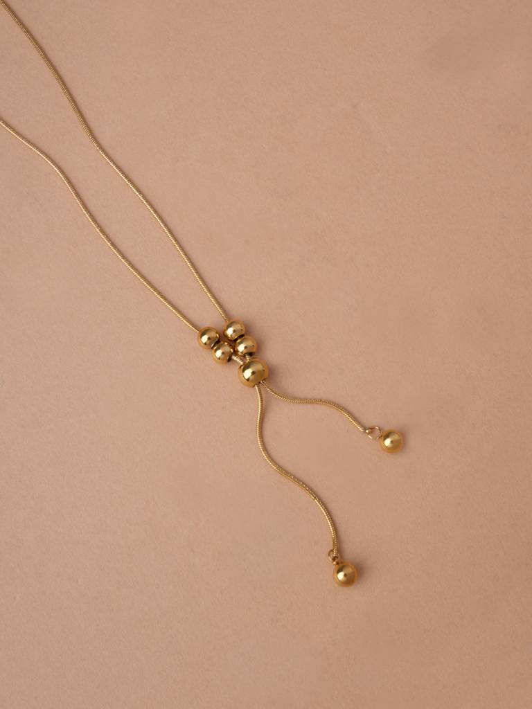 Gilded Bead Harmony Lariat Necklace For Women - Waterproof & Anti-Tarnish : NK0437