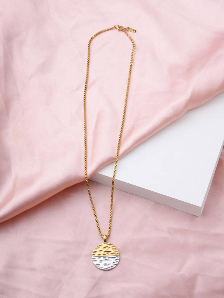 Mist Two-Tone Coin Necklace For Women - Waterproof & Anti-Tarnish : NK0475