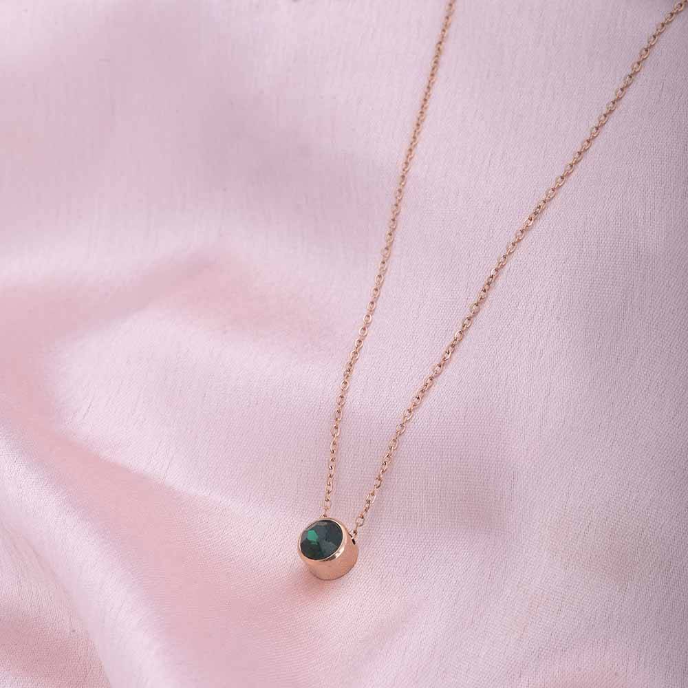 18K Rose Gold Plated Green Emerald Studded Chain : NK245-RG