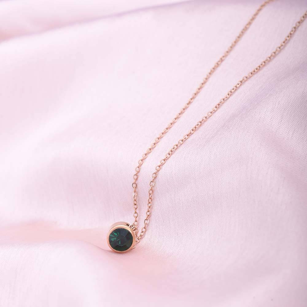 18K Rose Gold Plated Green Emerald Studded Chain : NK245-RG