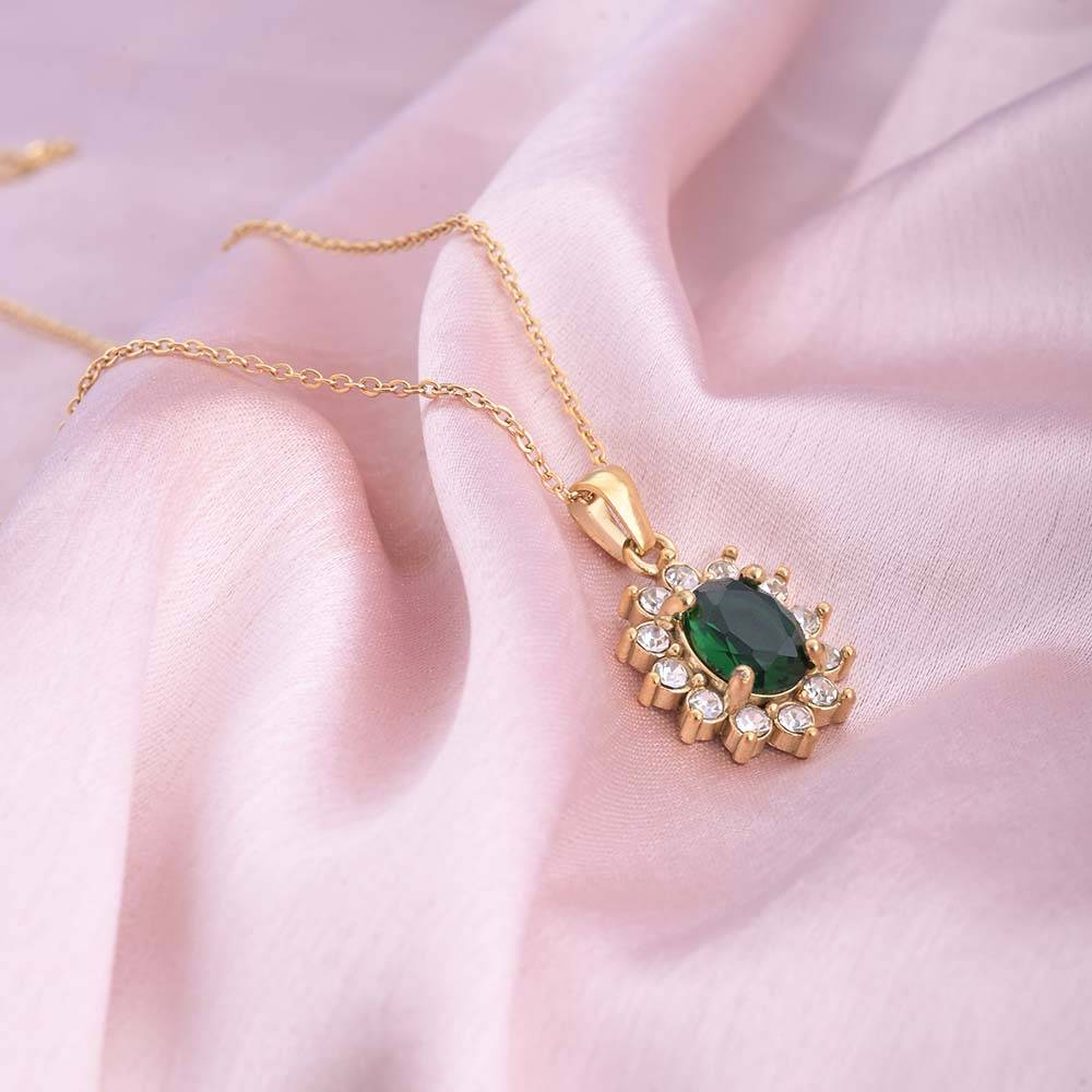 Green Sapphire And Diamond Halo Pendant : NK254