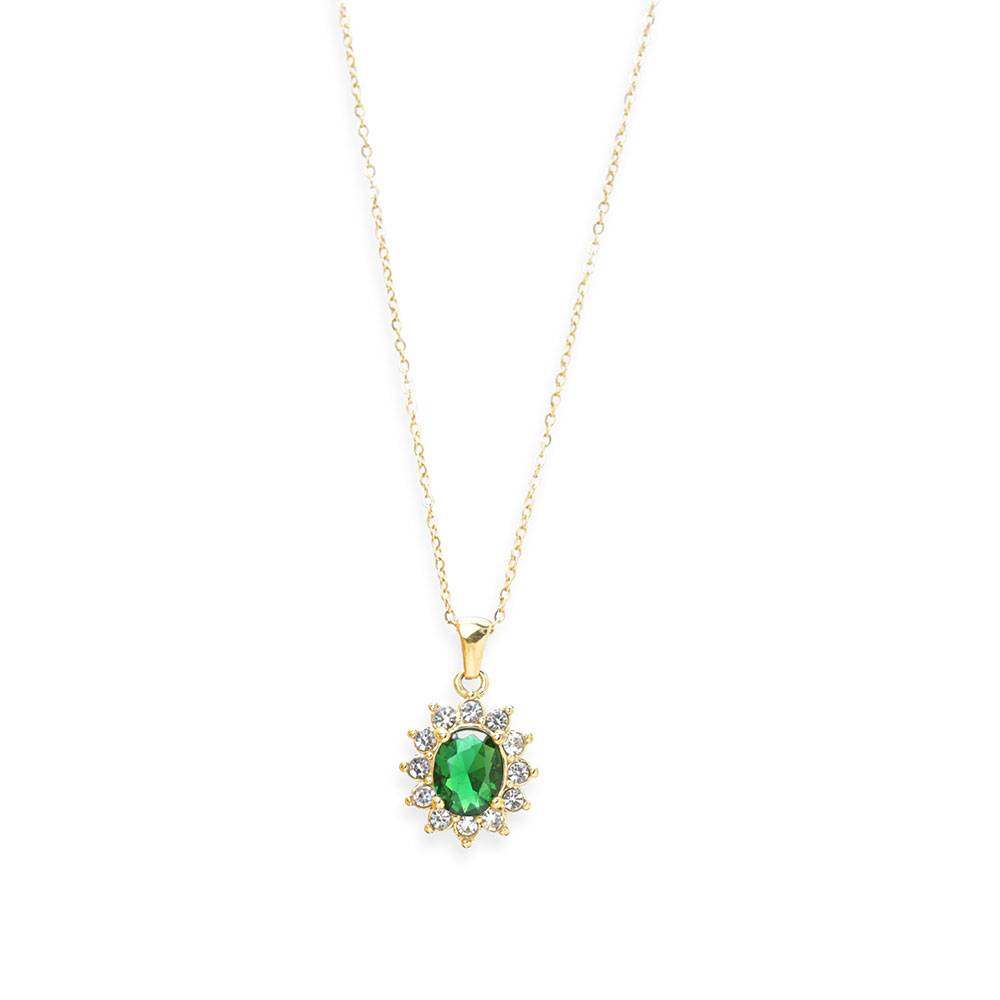 Green Sapphire And Diamond Halo Pendant : NK254