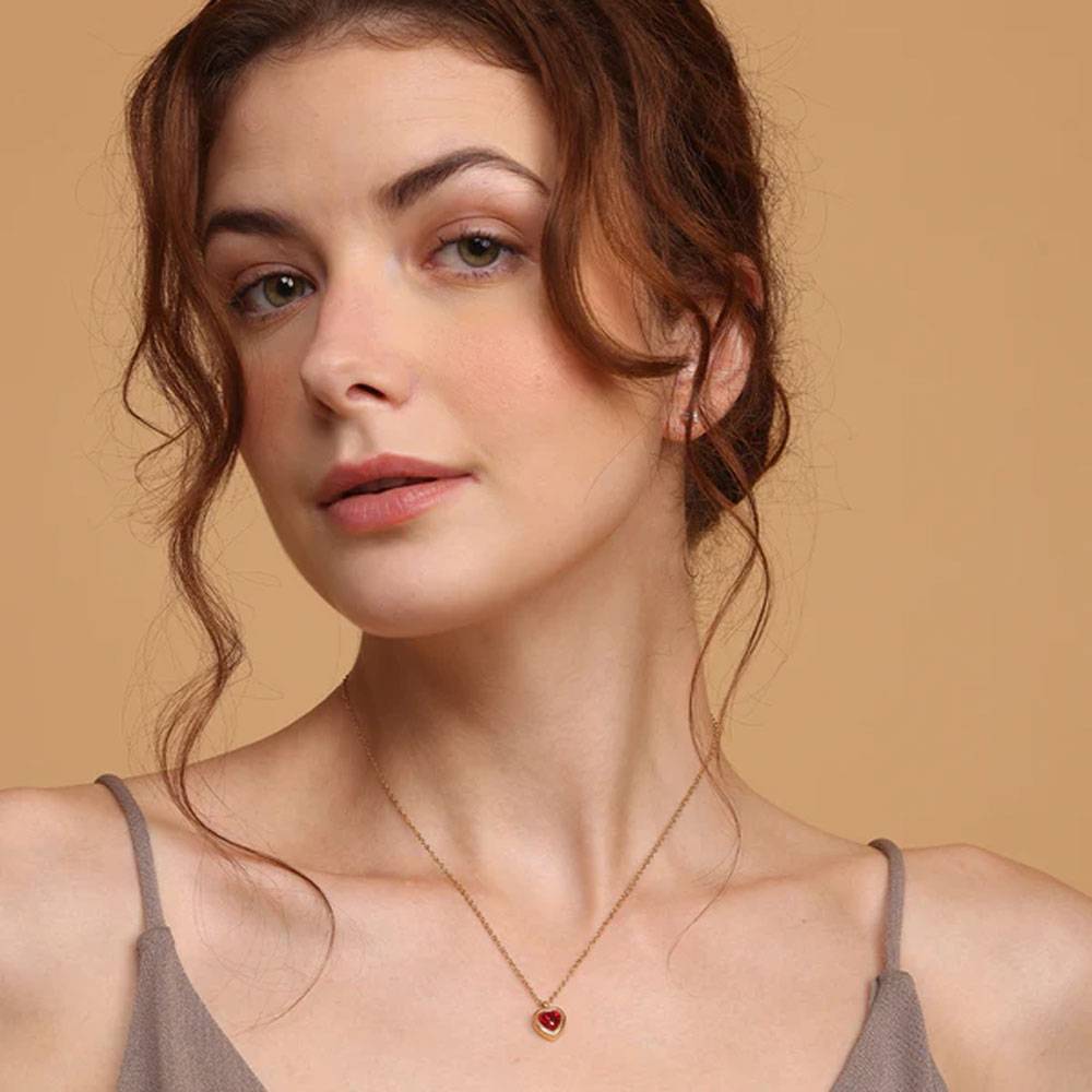 Red Emerald Heart Pendant Necklace : NK269