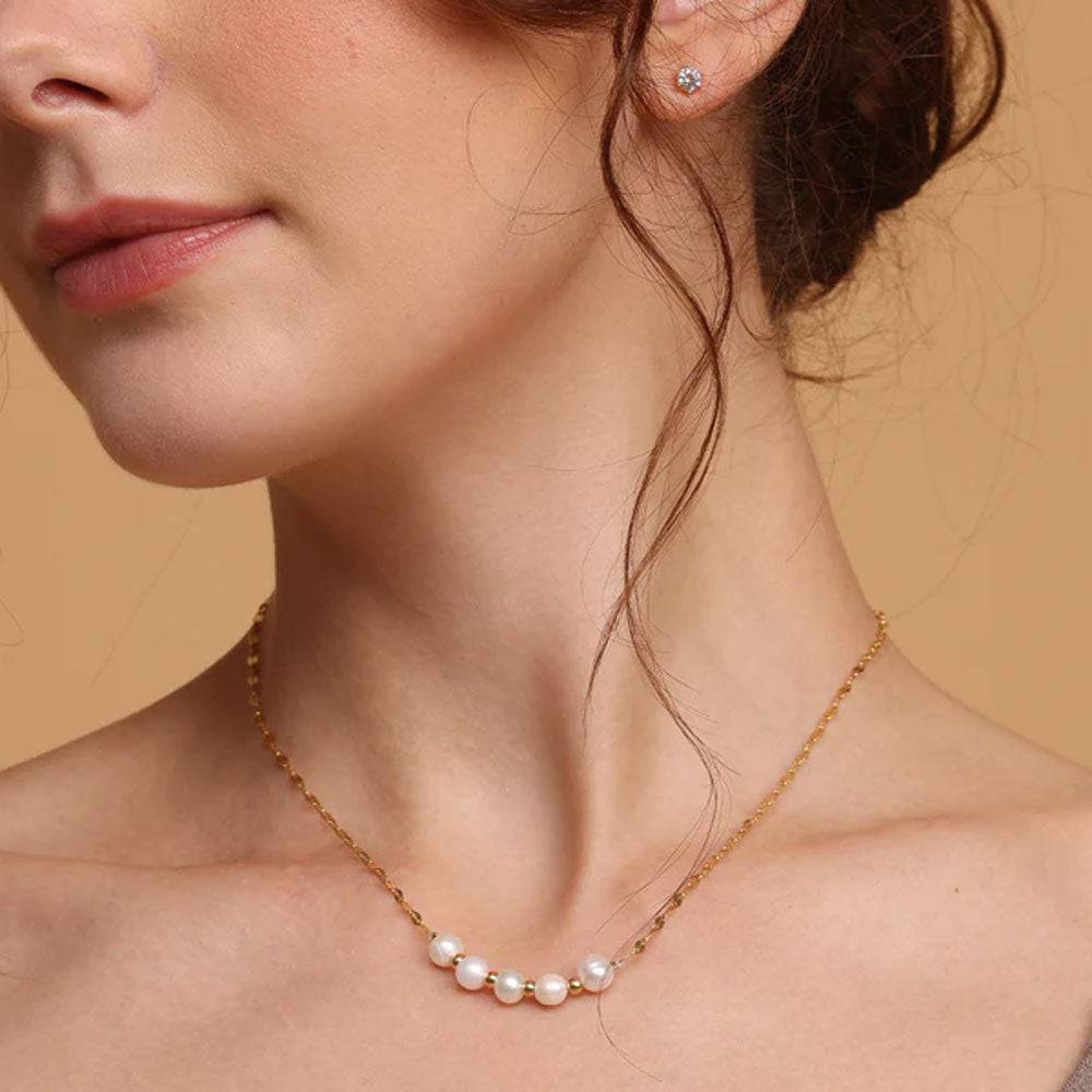 Palmonas 18K Gold Plated Pearl Lip Chain Necklace For Womens Waterproof & Anti-Tarnish : NK271