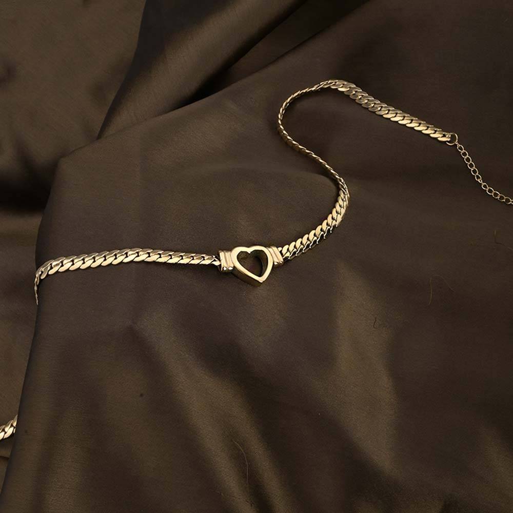 Cuban Chain Hollow Heart Necklace : NK274