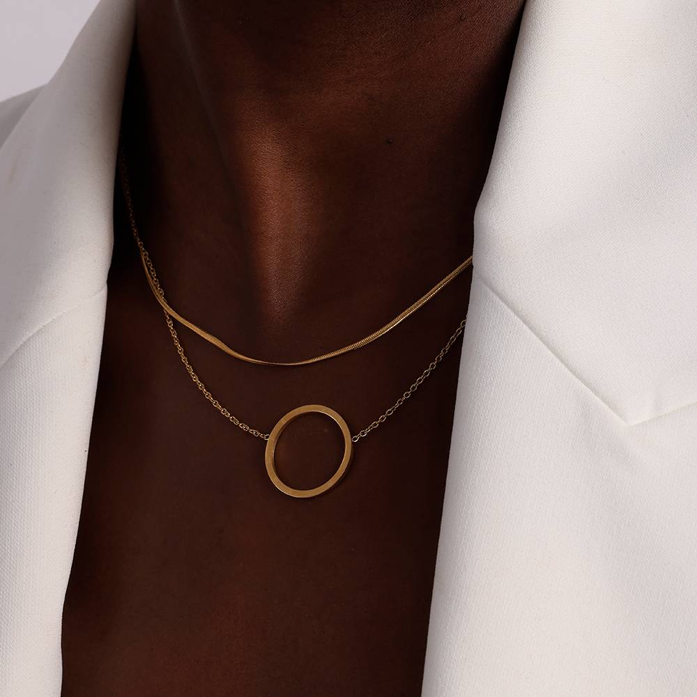 Palmonas 18K Gold Plated Circle Ring Double Layer Necklace For Womens Waterproof & Anti-Tarnish : NK302