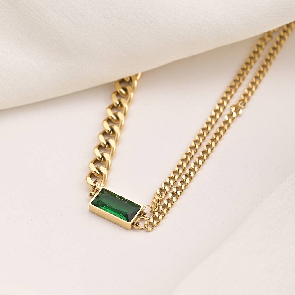 Emerald Thick & Double Thin Curb Chain Stackable Necklace : NK332