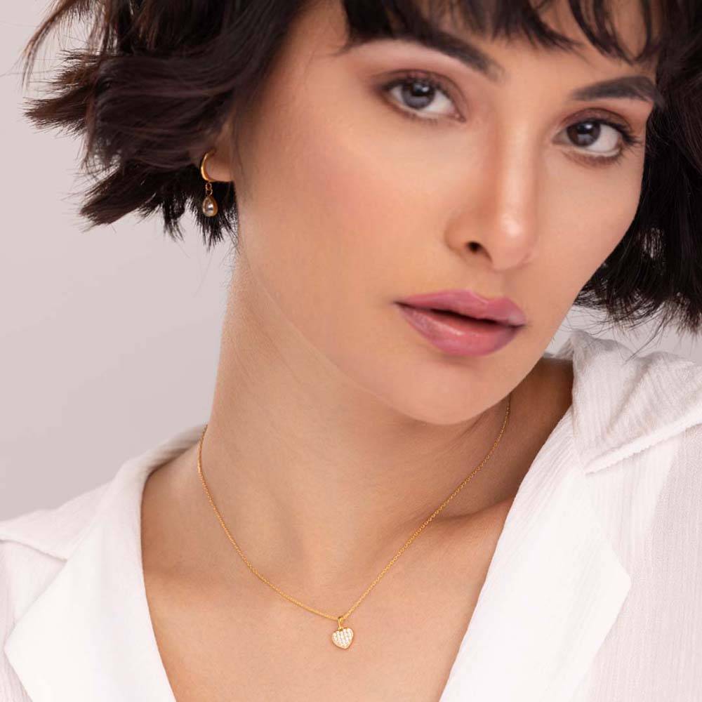 Cute Heart Diamond Necklace | 18K Gold Vermeil : NK334