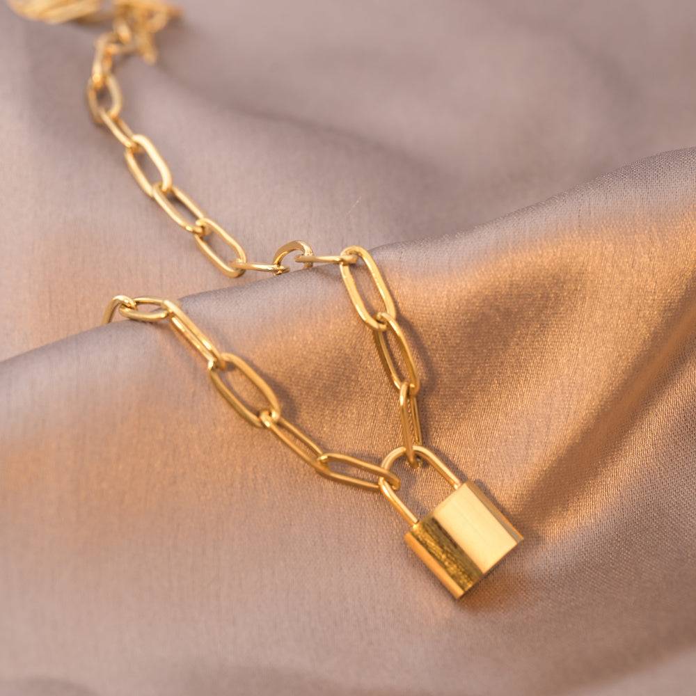 Lock Paperclip Necklace - Stainless Steel Women'S Jewelry : NK376