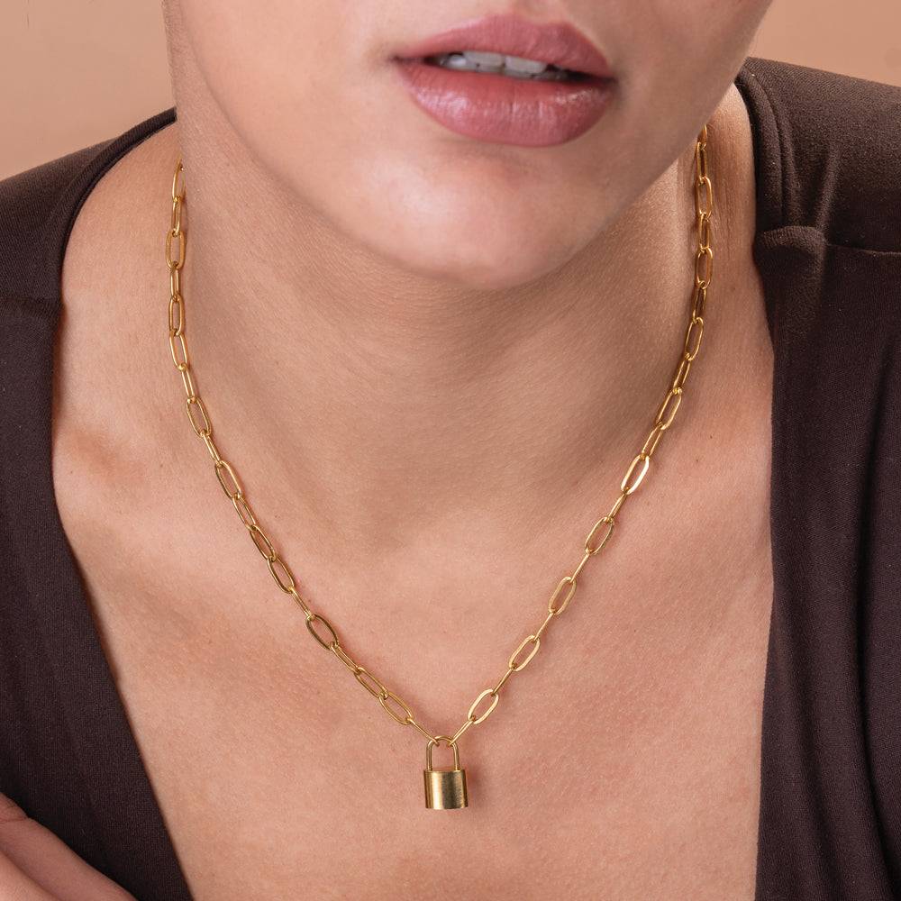 Lock Paperclip Necklace - Stainless Steel Women'S Jewelry : NK376