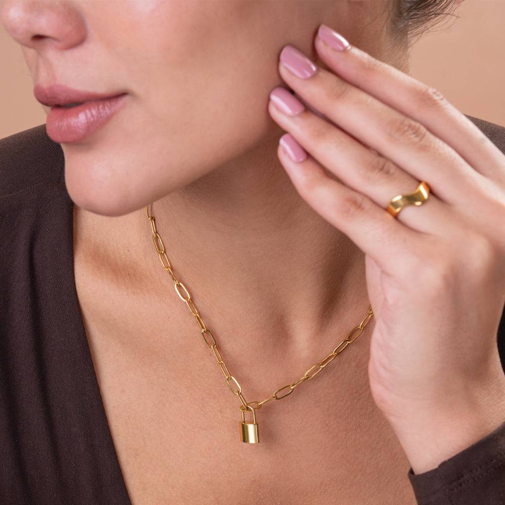 Lock Paperclip Necklace - Stainless Steel Women'S Jewelry : NK376