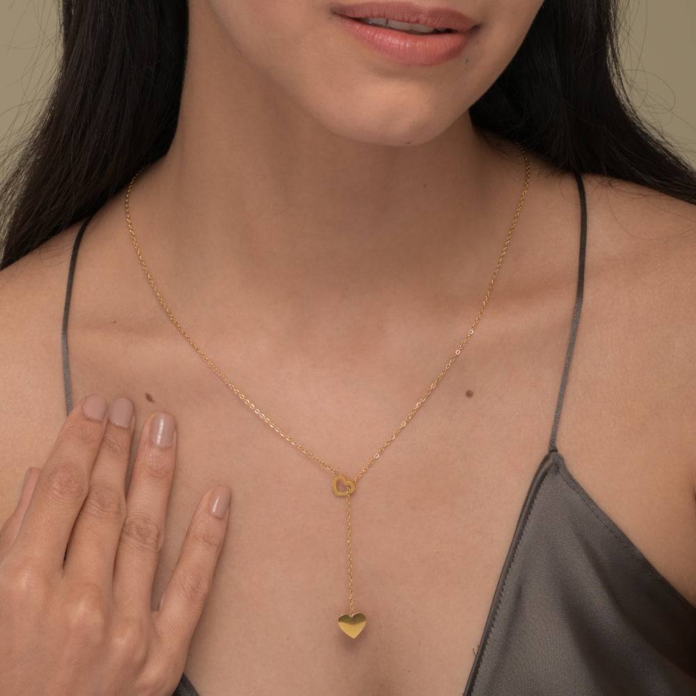 Womens Two Heart Gold Lariat Necklace : NK386