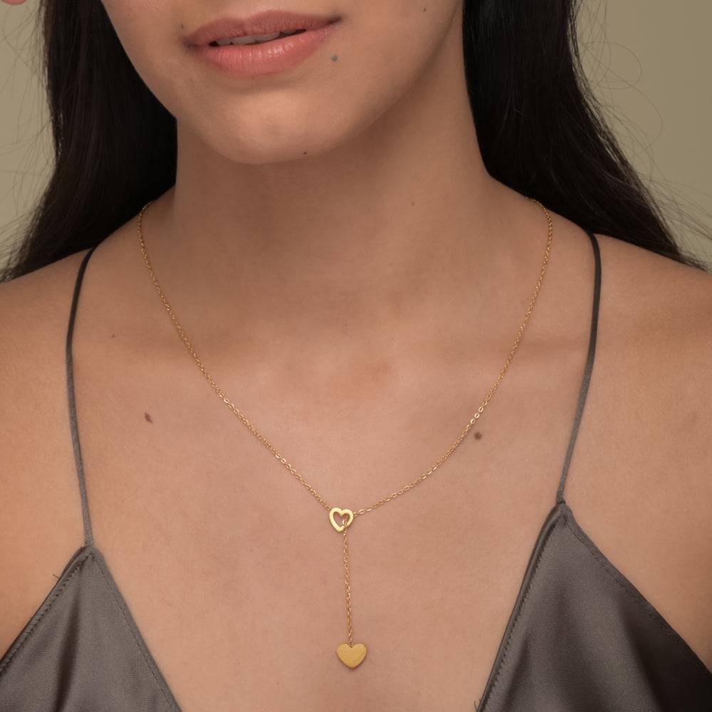 Womens Two Heart Gold Lariat Necklace : NK386