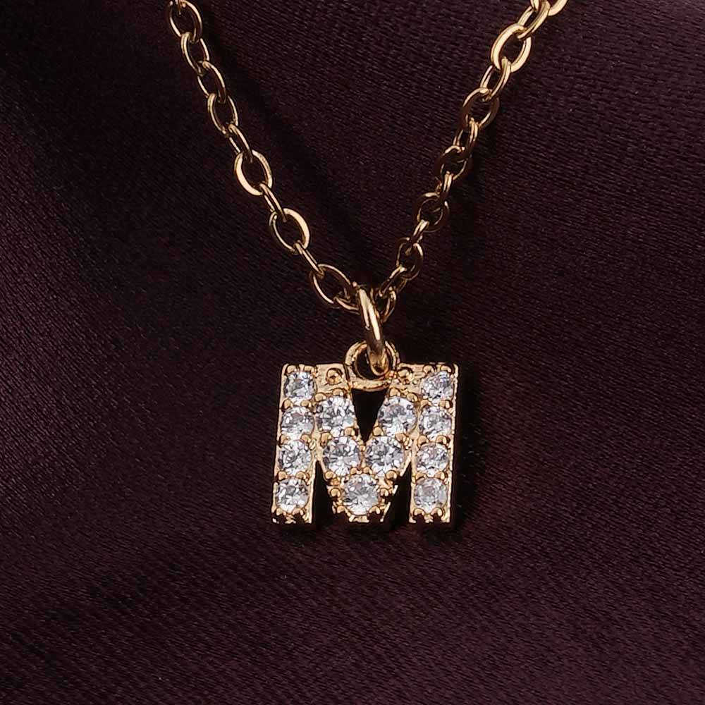 Studded Initial Necklace For Womens Waterproof & Anti-Tarnish : NK397-M