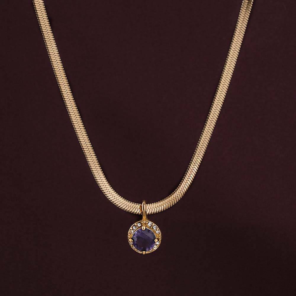 Birthstone Pendant Necklace For Womens Waterproof & Anti-Tarnish : NK457