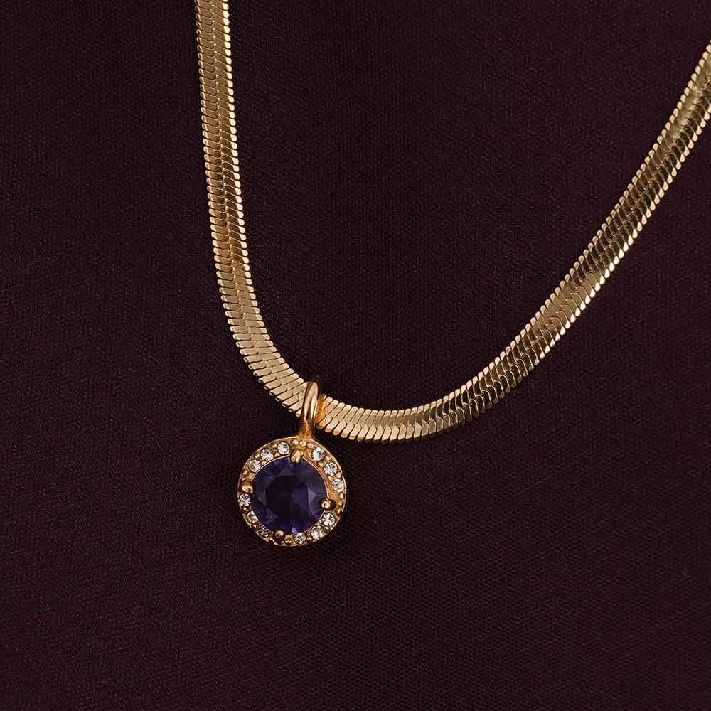 Birthstone Pendant Necklace For Womens Waterproof & Anti-Tarnish : NK457