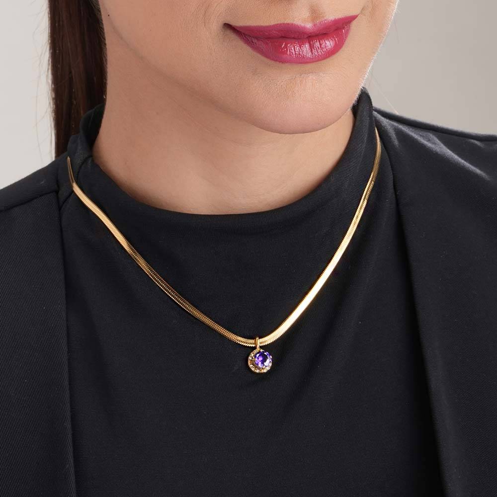 Birthstone Pendant Necklace For Womens Waterproof & Anti-Tarnish : NK457