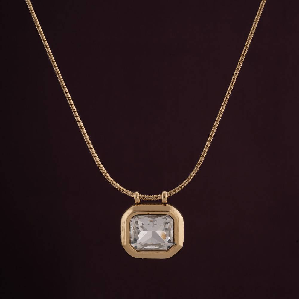 Octagon Diamond Necklace For Womens Waterproof & Anti-Tarnish : NK478