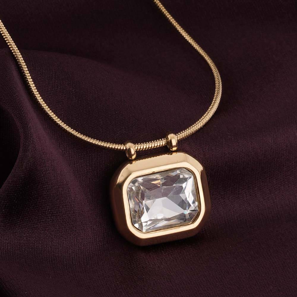 Octagon Diamond Necklace For Womens Waterproof & Anti-Tarnish : NK478