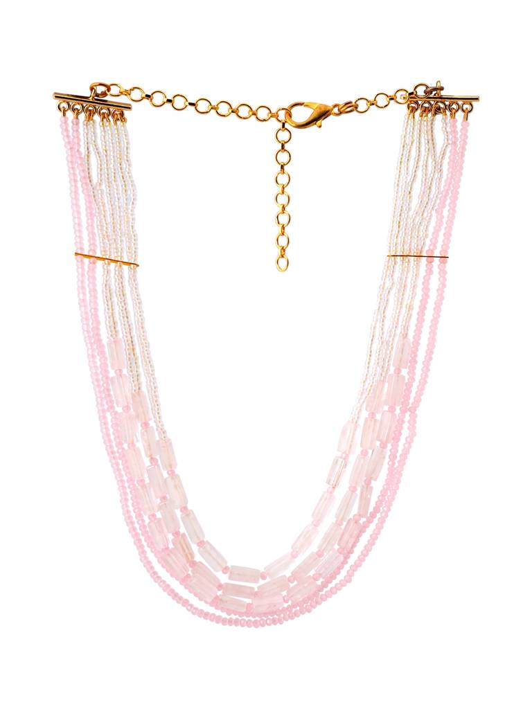 Handcrafted Pink-Color Stone Necklace : NL-133-01BABYPINK