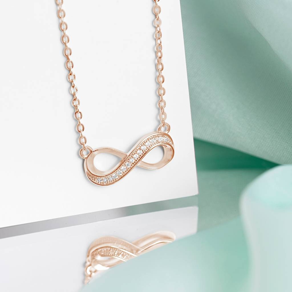 Infinity Cz Rose Gold Plated 925 Sterling Silver Necklace