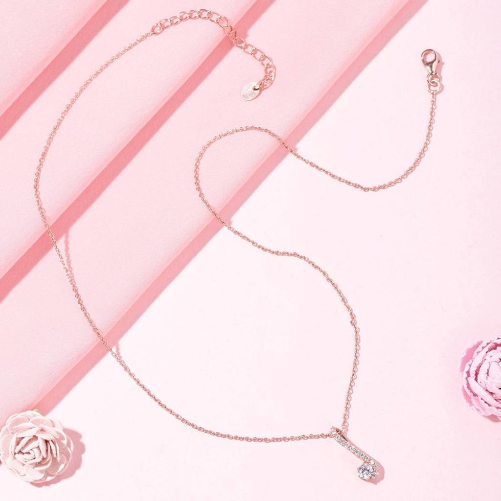 Harmonious Melody Solitaire Cz Rose Gold Plated 925 Sterling Silver Necklace : NL-30185-RG