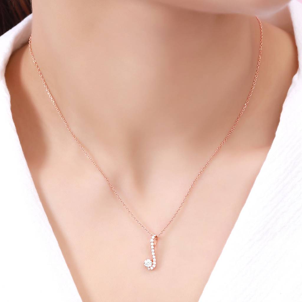 Harmonious Melody Solitaire Cz Rose Gold Plated 925 Sterling Silver Necklace : NL-30185-RG