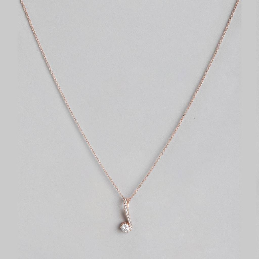 Harmonious Melody Solitaire Cz Rose Gold Plated 925 Sterling Silver Necklace : NL-30185-RG