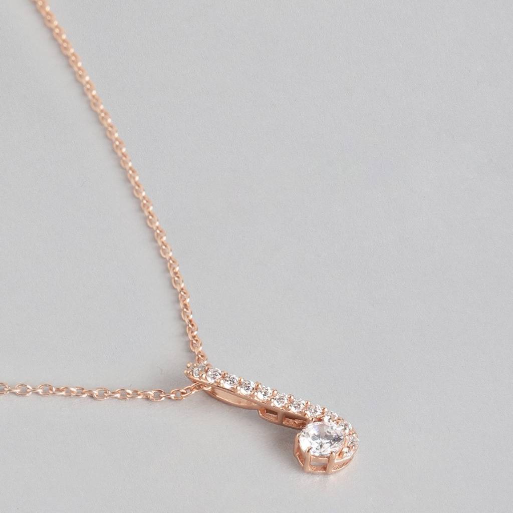 Harmonious Melody Solitaire Cz Rose Gold Plated 925 Sterling Silver Necklace : NL-30185-RG