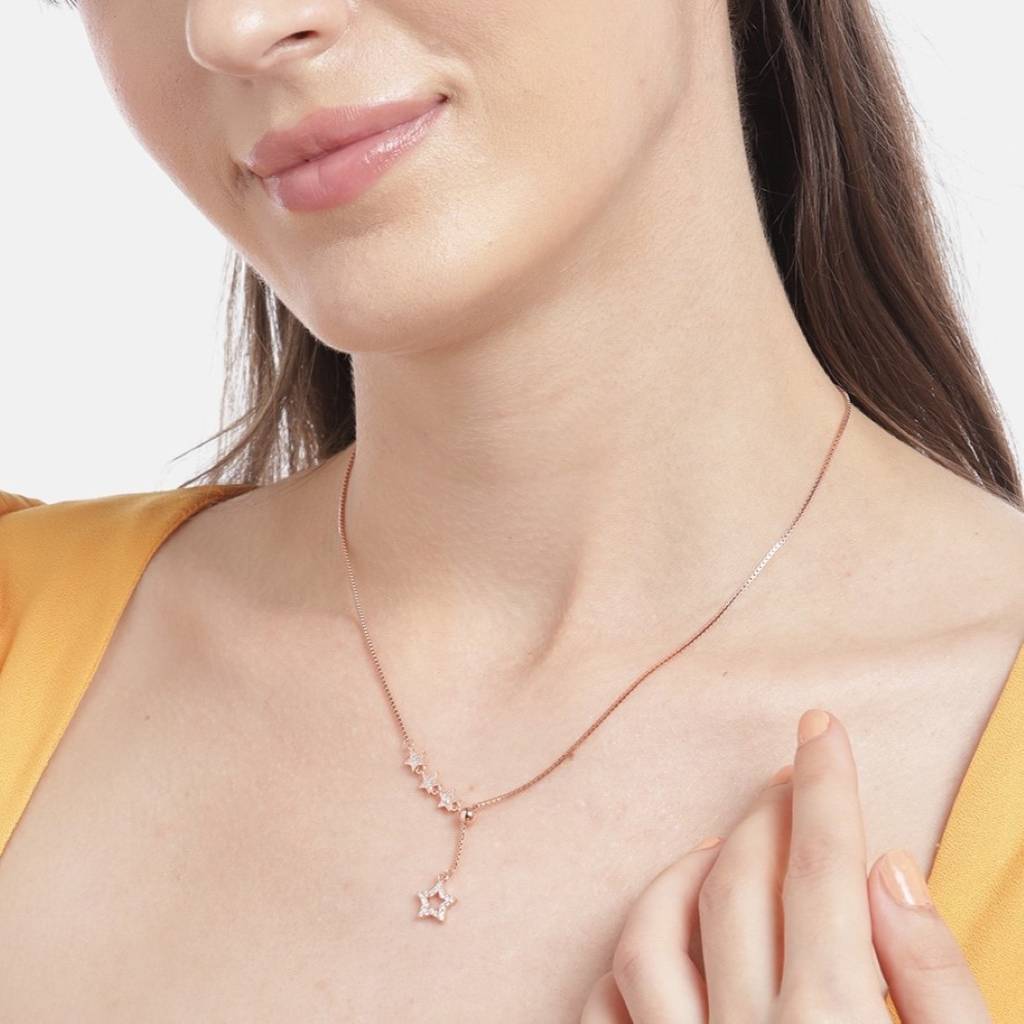 Star Cz Rose Gold Plated 925 Sterling Silver Necklace : NL-30201-RG