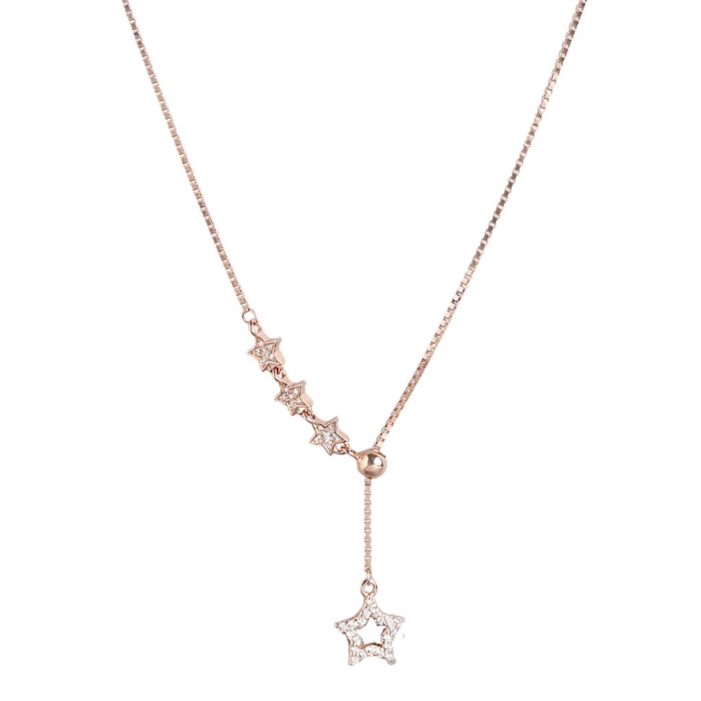 Star Cz Rose Gold Plated 925 Sterling Silver Necklace : NL-30201-RG