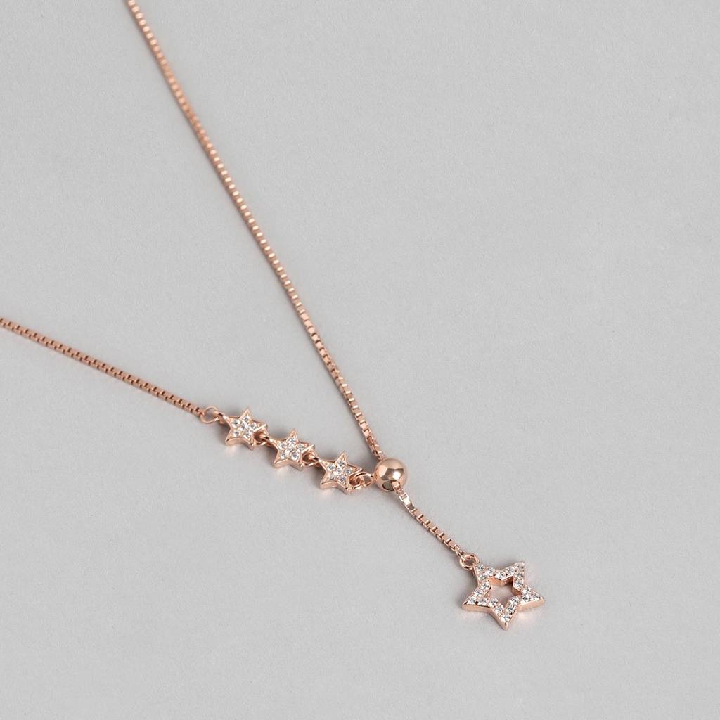 Star Cz Rose Gold Plated 925 Sterling Silver Necklace : NL-30201-RG